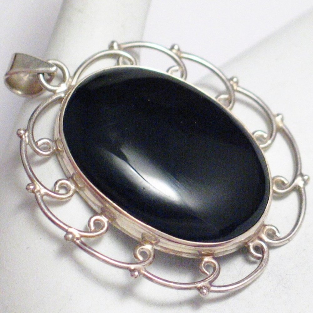 Black Stone Pendant Men Womens Sterling Silver